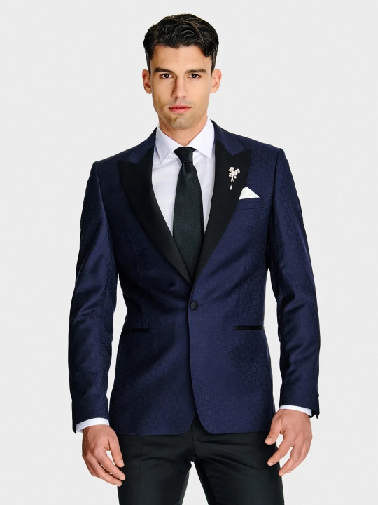 Zdjęcie produktu Czarna żakardowa marynarka smokingowa Pako Lorente