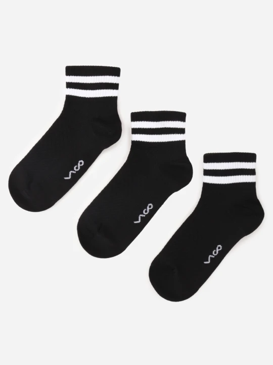 Zdjęcie produktu Czarne 3-Pack Skarpety Bawełniane za Kostkę ze Wzorem w Paski Nargaia Vico