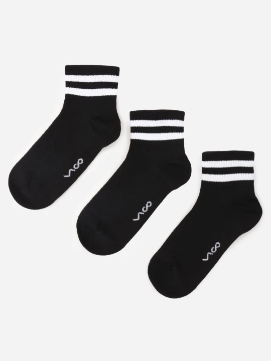 Zdjęcie produktu Czarne 3-Pack Skarpety z Bawełny Zdobione Paskami przy Ściągaczu Fardrei Vico