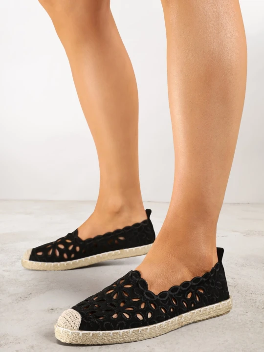 Zdjęcie produktu Czarne Ażurowe Espadryle Vices z Plecionym Sznurkiem Arivila