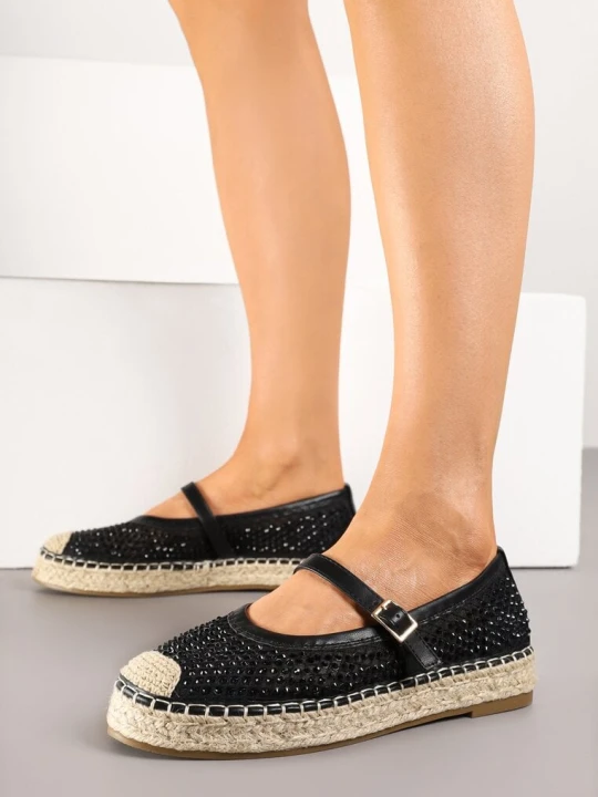 Zdjęcie produktu Czarne Ażurowe Espadryle z Plecionką Rineviella Seastar