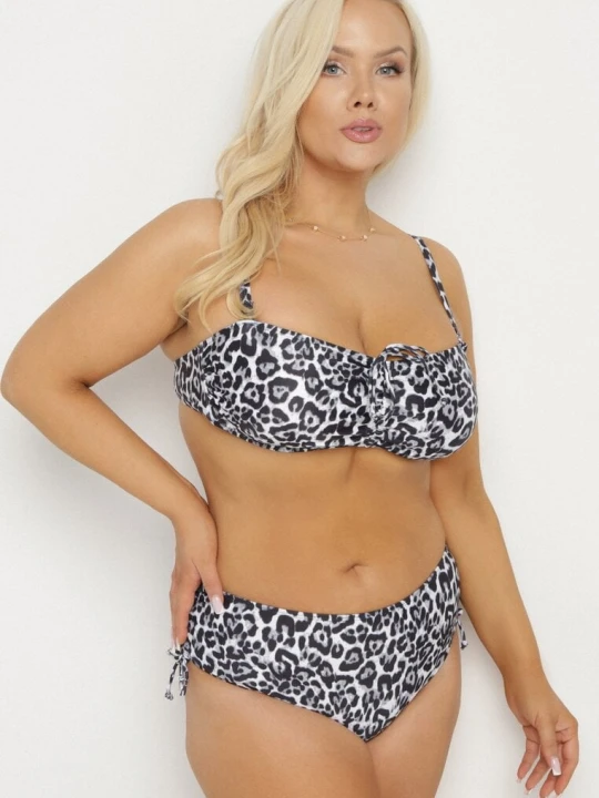 Zdjęcie produktu Czarne Bikini Biustonosz z Wiązaniem i Majtki Figi ze Ściągaczami Uloselia Rosse Line