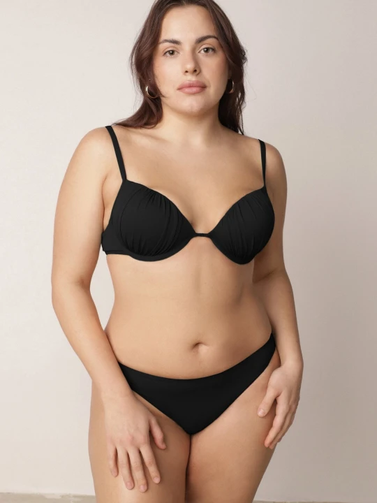 Zdjęcie produktu Czarne Bikini Marszczony Biustonosz i Klasyczne Majtki Figi Mhyrera Swest