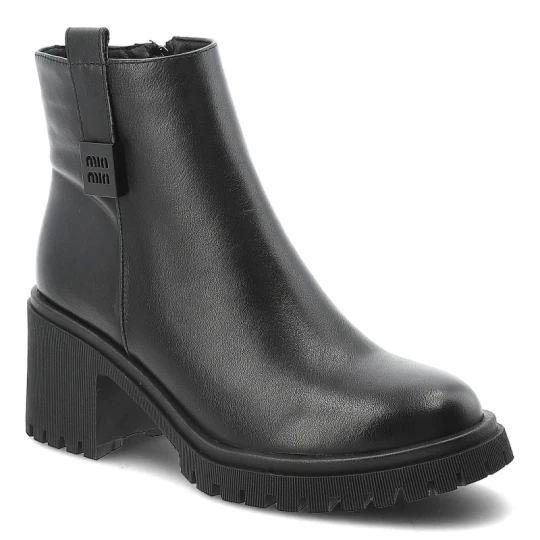 Zdjęcie produktu Botki damskie Cambell, eleganckie ze skóry na klocku i ocieplane zapinane na zamek, czarne, 25-29312BK