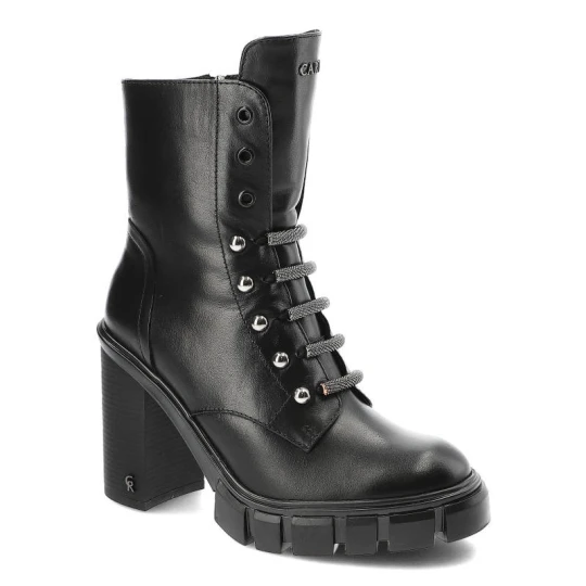 Zdjęcie produktu Czarne Botki Carinii Eleganckie Skórzane Buty Na Obcasie