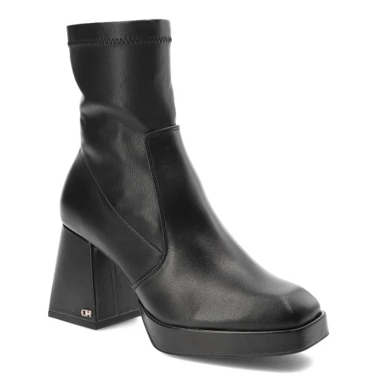 Zdjęcie produktu Czarne Botki CheBello Modne Skórzane Buty Na Obcasie