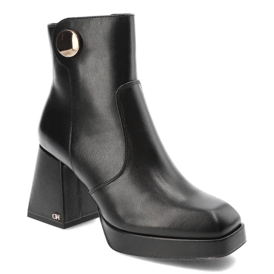 Zdjęcie produktu Czarne Botki Chebello Modne Skórzane Buty Na Obcasie