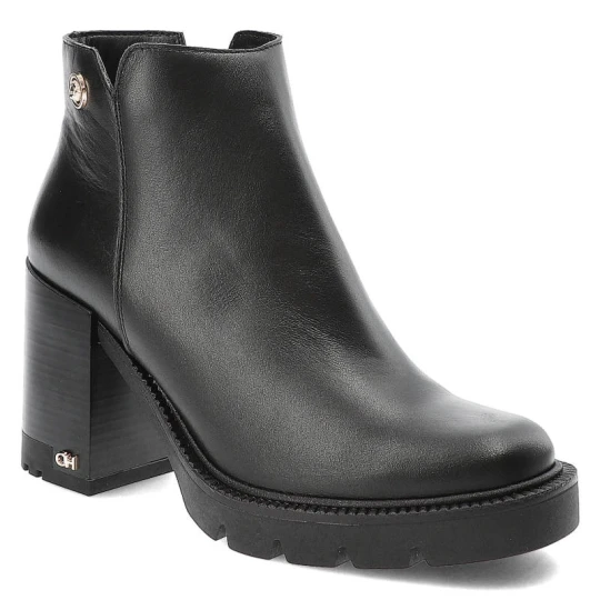 Zdjęcie produktu Czarne Botki Chebello Modne Skórzane Buty Na Obcasie