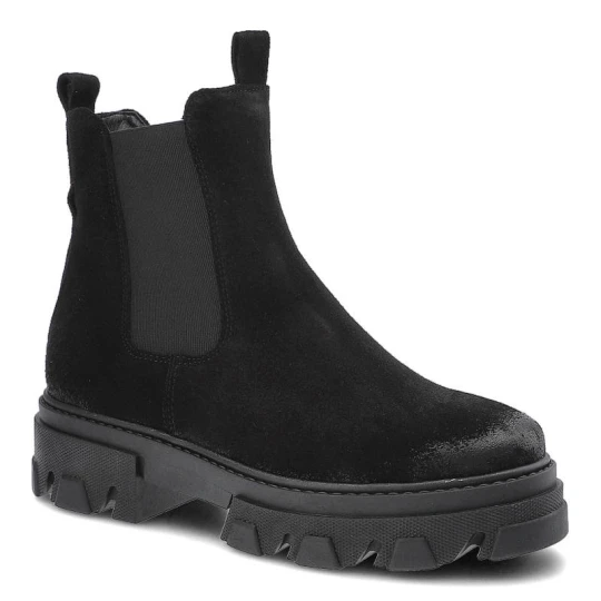 Zdjęcie produktu Botki damskie Dwunasty Shoes, cholewka ze skóry naturalnej z elastycznymi wstawkami wsuwana konstrukcja usztywniony zapiętek masywna podeszwa z wyraź czarny