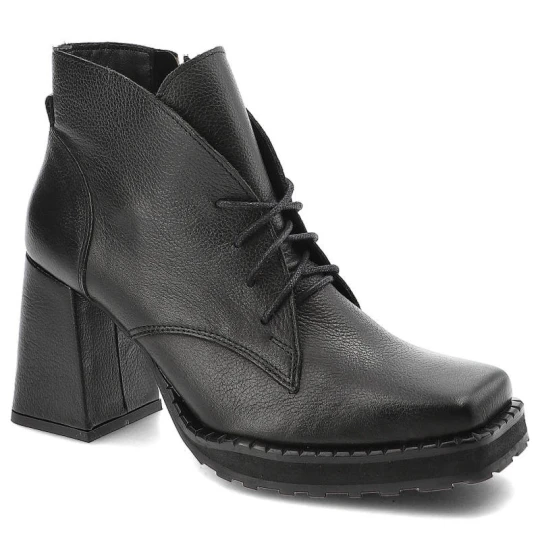 Zdjęcie produktu Czarne Botki Exquisite Modne Skórzane Buty Na Obcasie