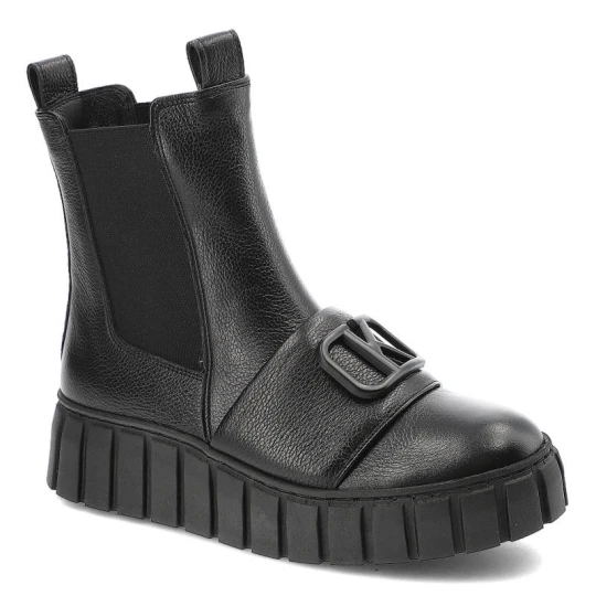 Zdjęcie produktu Czarne Botki Karino Skórzane Buty Damskie