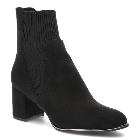 Zdjęcie produktu Czarne Botki Marco Tozzi Eleganckie Skórzane Buty Na Obcasie