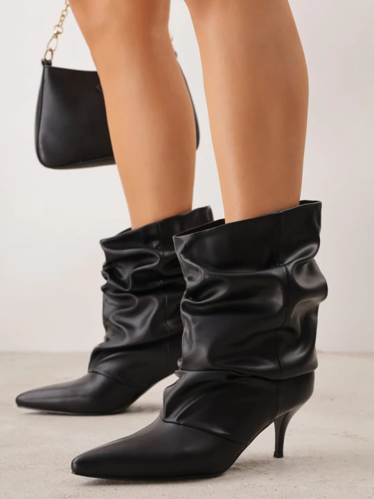 Zdjęcie produktu Czarne Botki na Szpilce w Stylu Slouchy Raimisia Givana