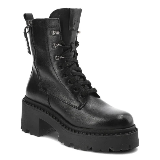 Zdjęcie produktu Czarne Botki Nessi Skórzane Buty Damskie