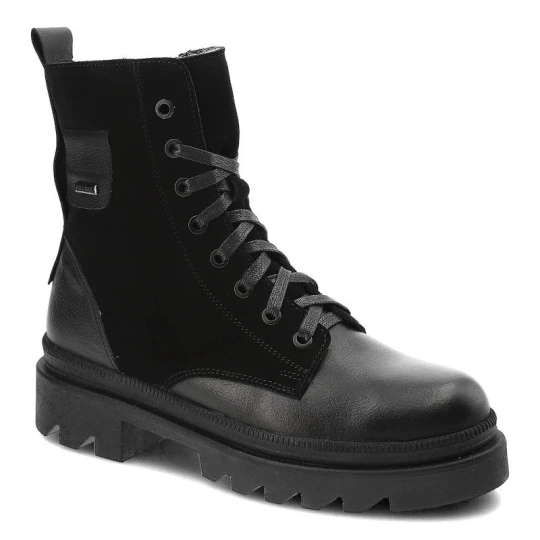 Zdjęcie produktu Czarne Botki Pollonus Skórzane Ocieplane Buty Damskie