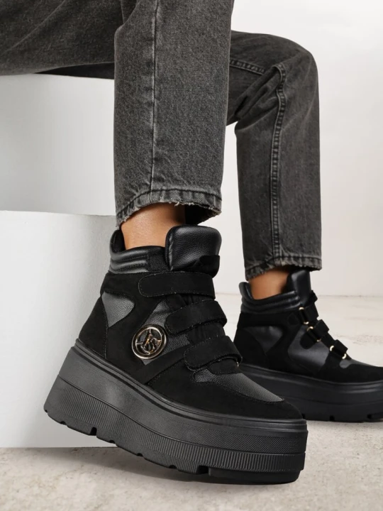 Zdjęcie produktu Czarne Botki Sneakersy Vices na Platformie w Stylu Y2K Gelira