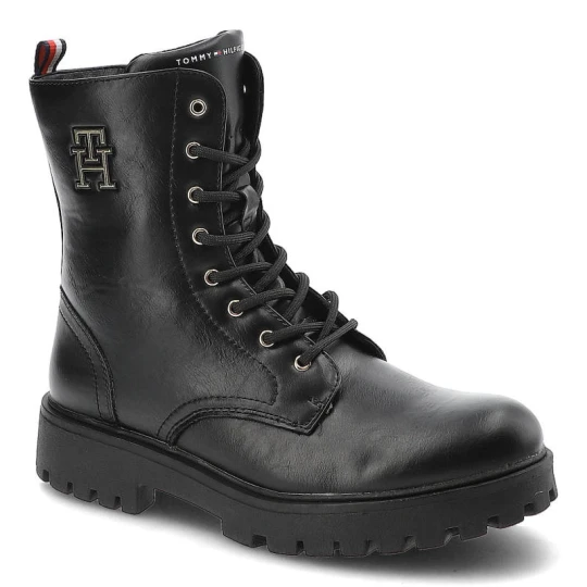 Zdjęcie produktu Botki damskie Tommy Hilfiger, cholewka ze skóry naturalnej sznurowane podwyższona cholewka masywna podeszwa z tworzywa, black, T3A5-32392-1355999