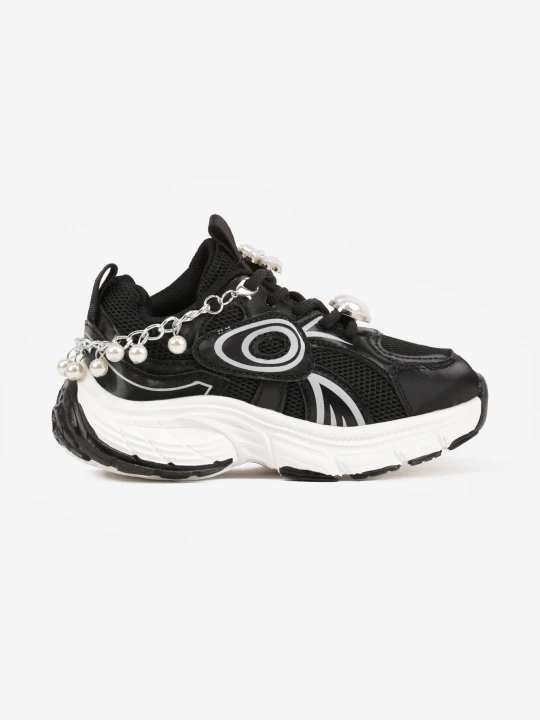 Zdjęcie produktu Czarne Buty Sportowe Sneakersy Chunky z Ozdobnym Łańcuszkiem z Perełkami Nephenilla Clibee