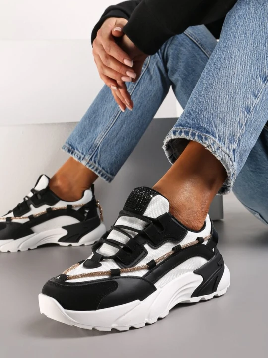 Zdjęcie produktu Czarne Sneakersy z Ozdobnym Sznurkiem z Cyrkoniami Saerina