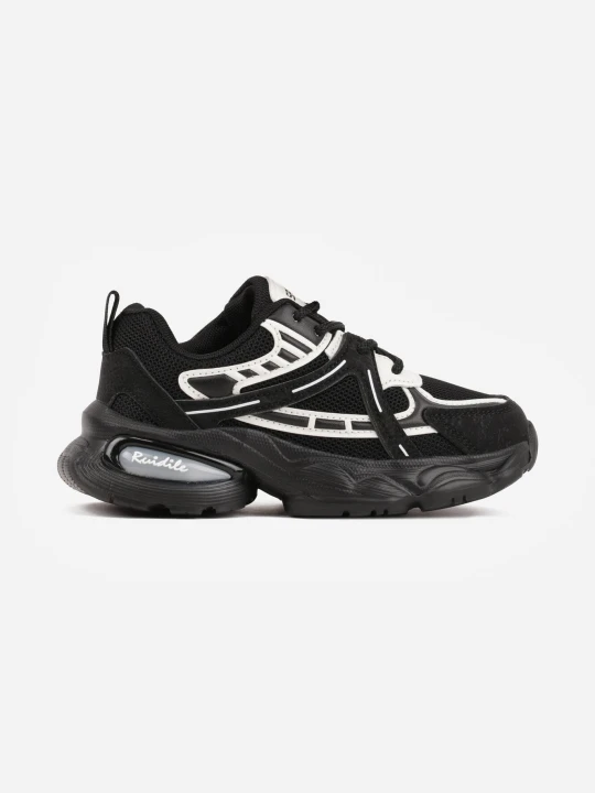 Zdjęcie produktu Czarne Buty Sportowe Sneakersy ze Skórzaną Wkładką i Geometrycznym Wzorem Karella Tom.m