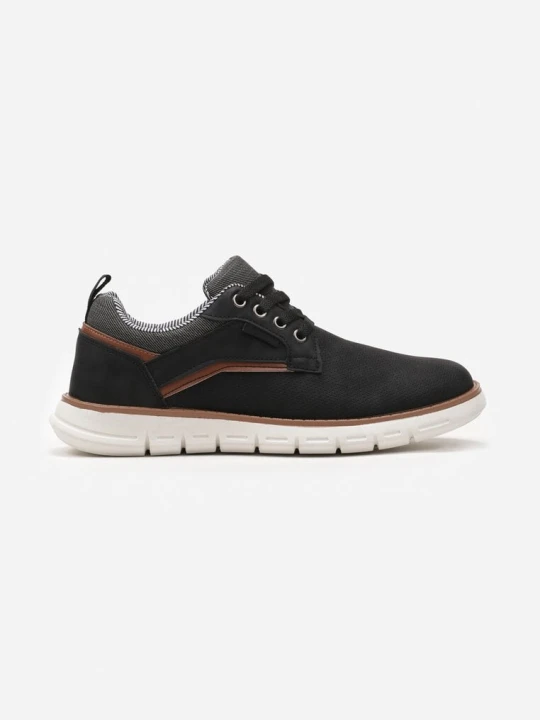 Zdjęcie produktu Czarne Buty Sportowe w Stylu Casual z Ozdobnymi Lamówkami Belilena