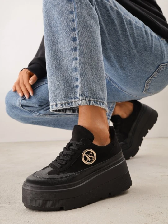 Zdjęcie produktu Czarne Chunky Sneakersy Vices na Platformie z Okrągłym Detalem Sedvira