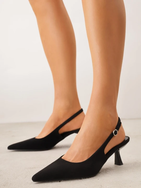 Zdjęcie produktu Czarne Czółenka Slingback na Kaczuszce z Imitacji Zamszu Mairiko C&l Fashion