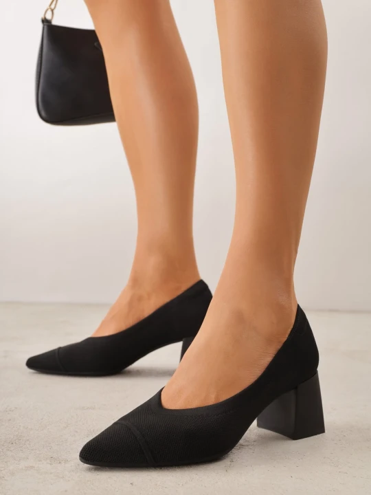 Zdjęcie produktu Czarne Czółenka VICES z Dzianiny na Geometrycznym Słupku z Wkładką Soft-Step Daphilane