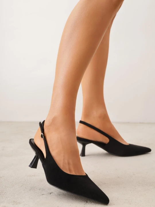 Zdjęcie produktu Czarne Czółenka z Imitacji Zamszu na Kaczuszce z Odkrytą Piętą Raeneh C&l Fashion