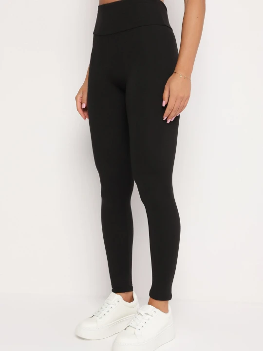 Zdjęcie produktu Czarne Dzianinowe Legginsy z Gumką w Pasie Junimza Ideal