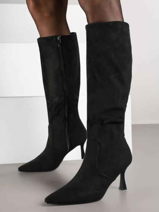 Zdjęcie produktu Czarne Eleganckie Kozaki Vices na Szpilce z Imitacji Zamszu Izanori