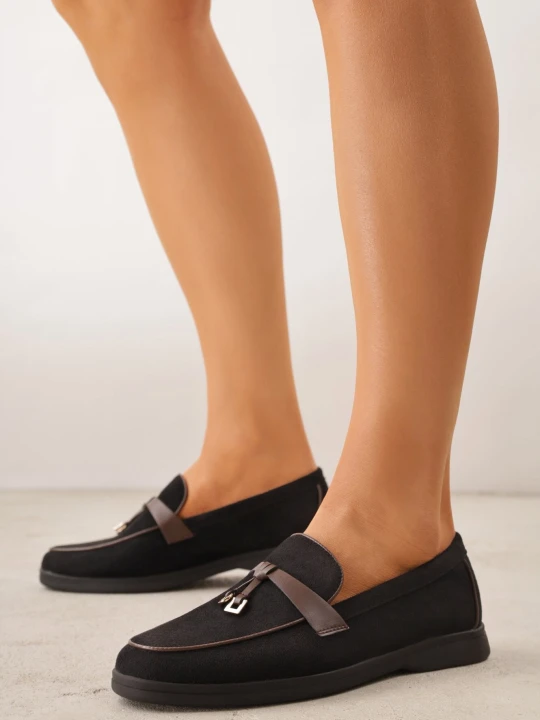 Zdjęcie produktu Czarne Eleganckie Mokasyny VICES z Imitacji Zamszu ze Skórzaną Wkładką Jaenith