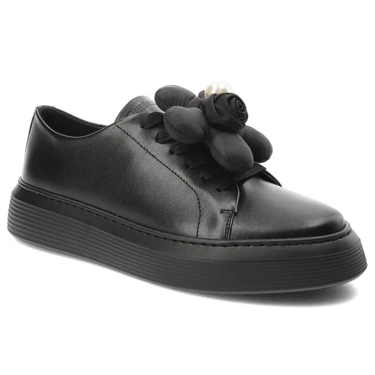 Zdjęcie produktu Czarne Eleganckie Sneakersy Chebello Z Ozdobnym Kwiatem