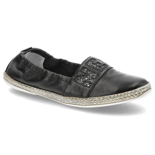 Zdjęcie produktu Espadryle damskie Lemar, wsuwane ze skóry naturalnej, czarne, 10035