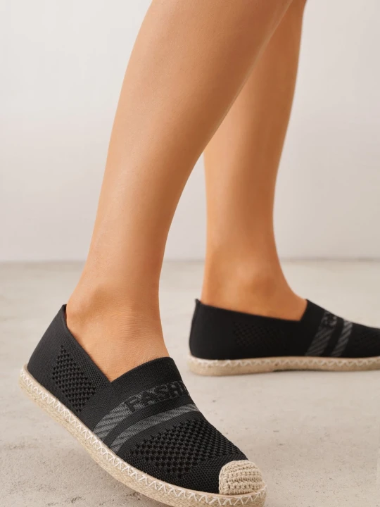 Zdjęcie produktu Czarne Espadryle na Płaskiej Podeszwie z Plecionki Chorisa