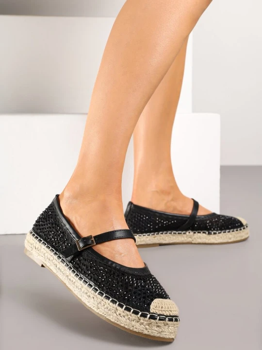 Zdjęcie produktu Czarne Espadryle Ozdobione Plecionką i Ażurową Cholewką Rinelona Seastar