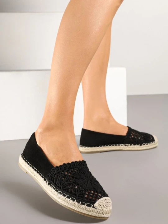 Zdjęcie produktu Czarne Espadryle z Ażurową Cholewką i Plecionką Sdivena Mellisa