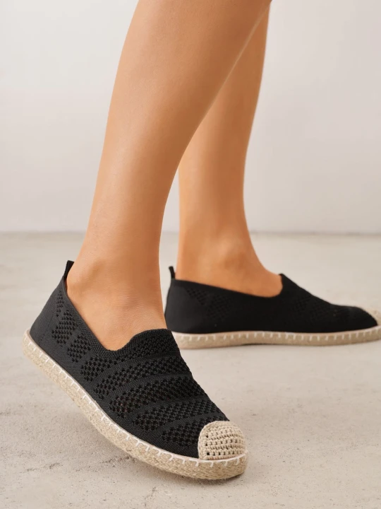 Zdjęcie produktu Czarne Espadryle z Ażurowej Siateczki Ozdobione Plecionką Lanivesa