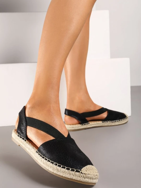 Zdjęcie produktu Czarne Espadryle z Ekoskóry na Płaskiej Podeszwie Cecilas