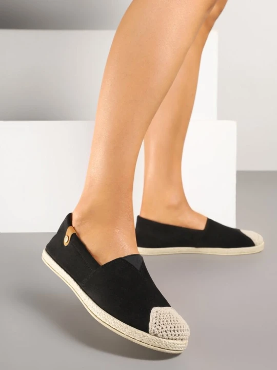 Zdjęcie produktu Czarne Espadryle z Elastyczną Wstawką Zdobione Plecionką Kinellis Ballada