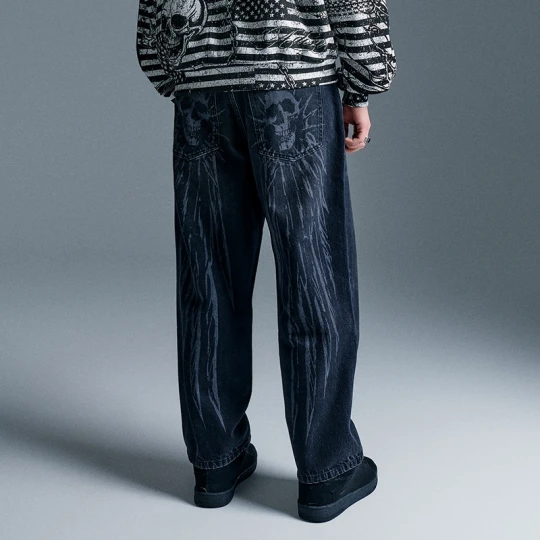 Zdjęcie produktu Czarne jeansy baggy loose fit z motywem Y2K z tyłu House