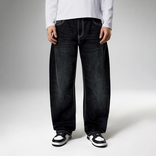 Zdjęcie produktu Czarne jeansy baggy z kontrastowymi przeszyciami House
