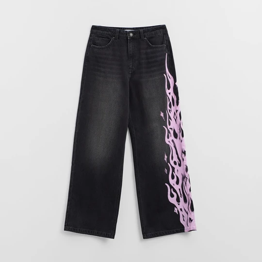 Zdjęcie produktu Czarne jeansy baggy z nadrukiem typu tribal House