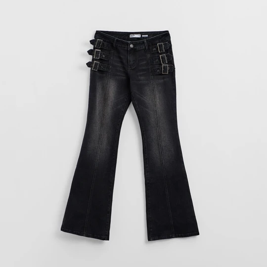 Zdjęcie produktu Czarne jeansy bootcut z niskim stanem i ozdobnymi klamrami House