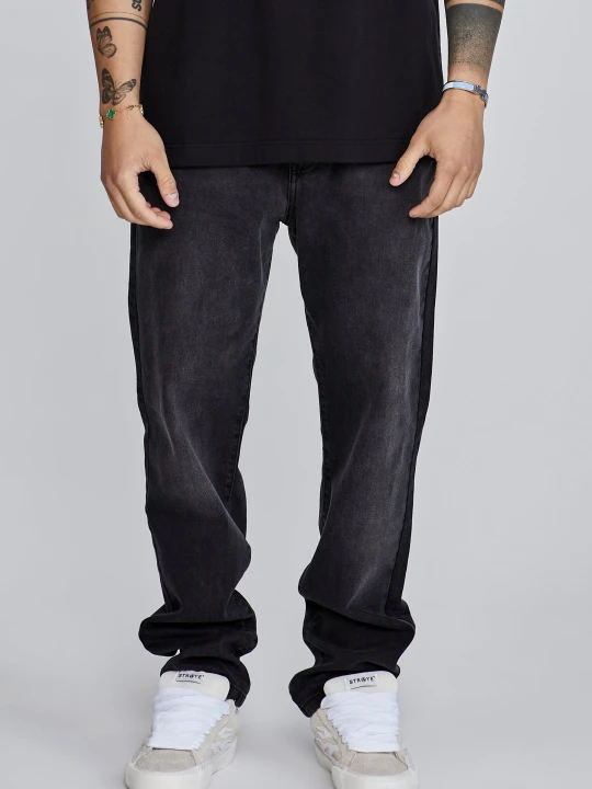 Zdjęcie produktu Czarne jeansy męskie tapered washed SikSilk