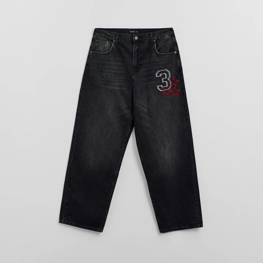 Zdjęcie produktu Czarne jeansy relaxed baggy z haftami House