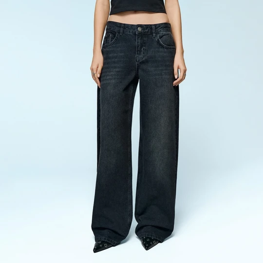 Zdjęcie produktu Czarne jeansy wide leg z niskim stanem House