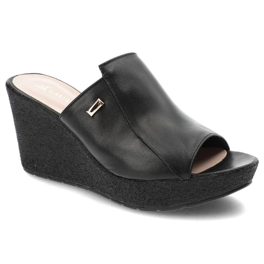 Zdjęcie produktu Czarne Klapki Lamanti Skórzane Buty Damskie