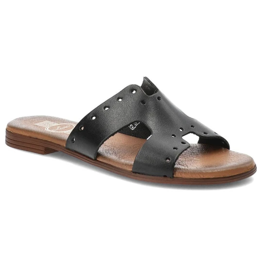 Zdjęcie produktu Czarne Klapki Lemar Skórzane Buty Damskie