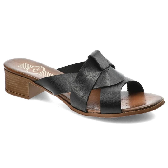 Zdjęcie produktu Czarne Klapki Lemar Wygodne Skórzane Buty Damskie